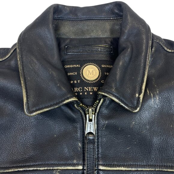 Vintage Marc New York Mens Black Leather Jacket Medium Zip-Up Classic Biker Styl - Picture 4 of 12